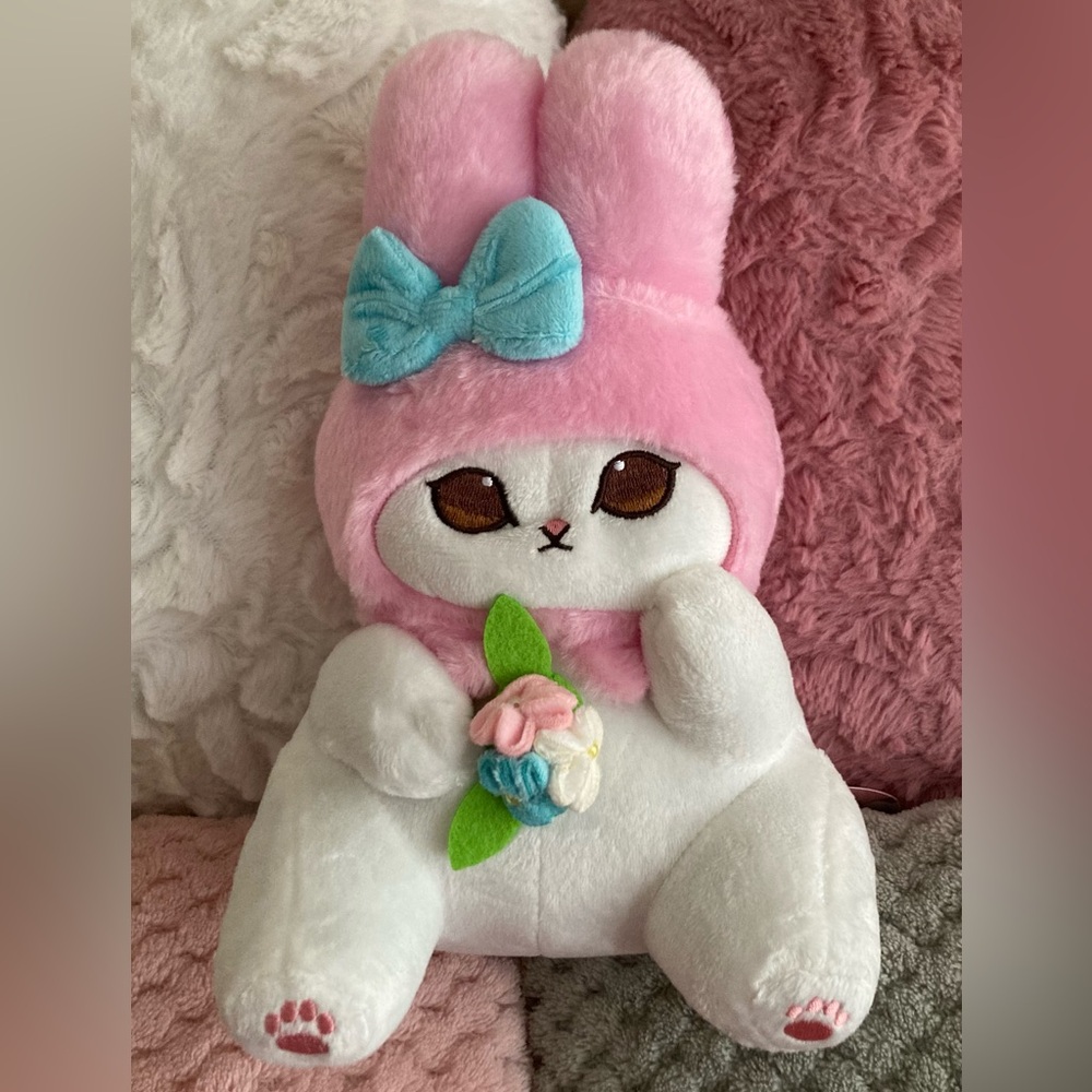 🐰🐱💐 25cm Sanrio Mofusand Cat Cross-Dressing My Melody Flowers Plush Stuff Doll